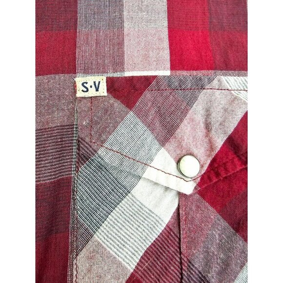 Salt Valley Size Small Mens Marron White Gray Check Pearl Snap Logo Cotton Shirt - Picture 6 of 11